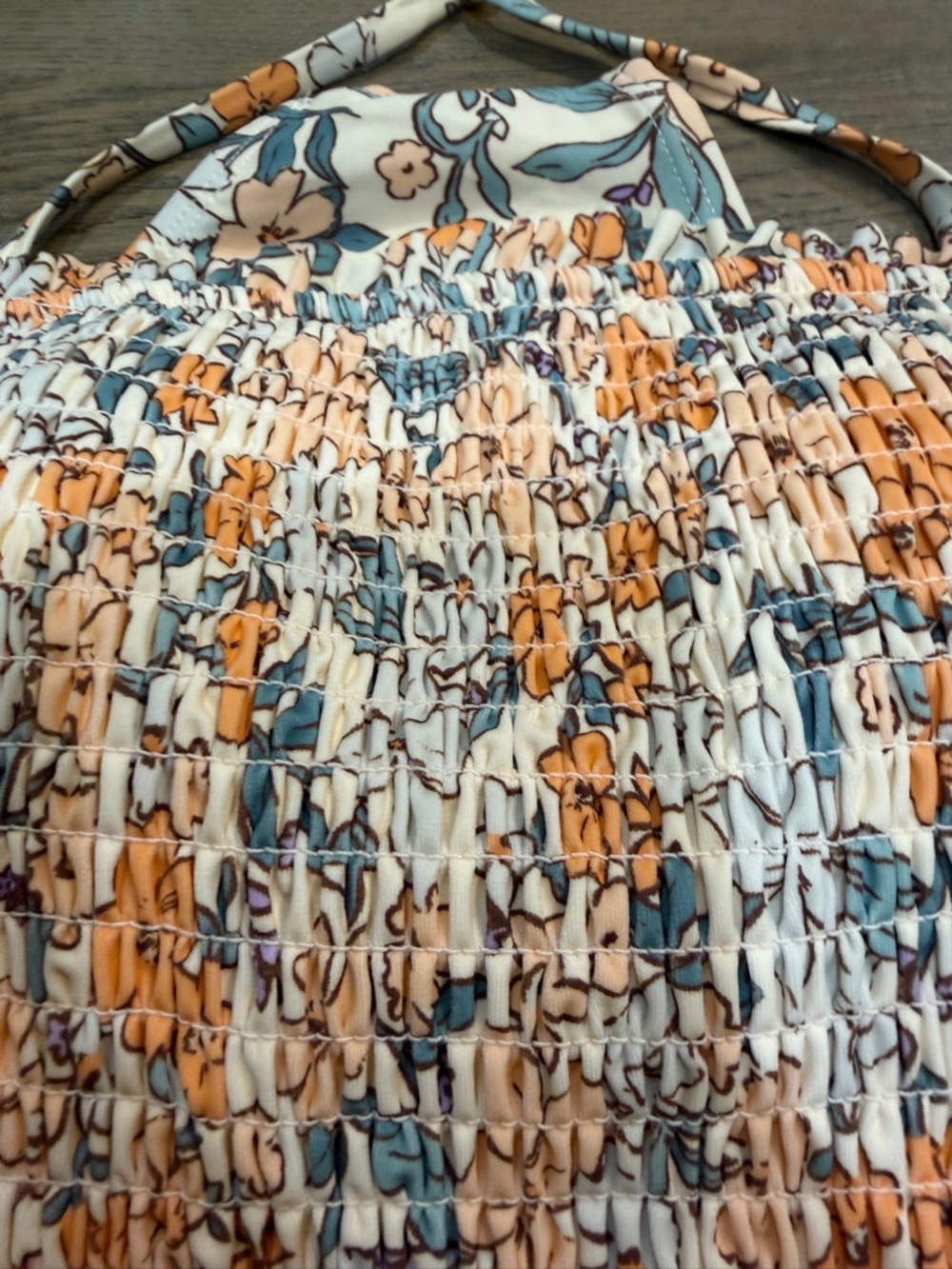 Cupshe Peach Floral Shirred Halter One-Piece Swimsuit with Orange Flowers - Picture 5 of 5